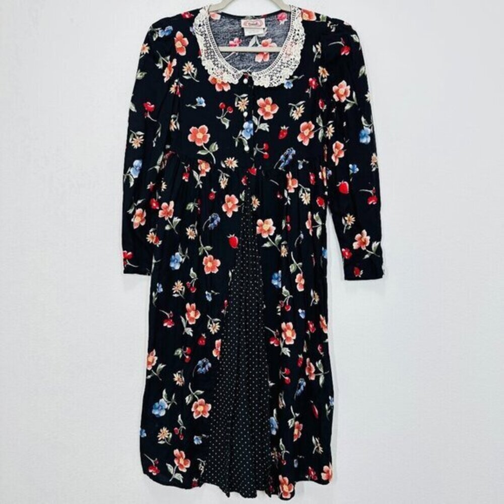 Vintage 90s Lace Collared‎ Floral Cottagecore Mini Dress Retro Feminine Belted